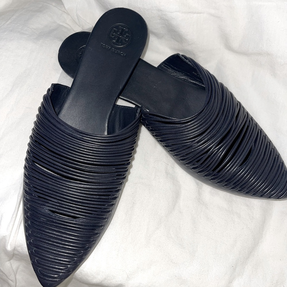 Tory Burch NEW Sienna Flat Mules Slides Navy Size 9.5